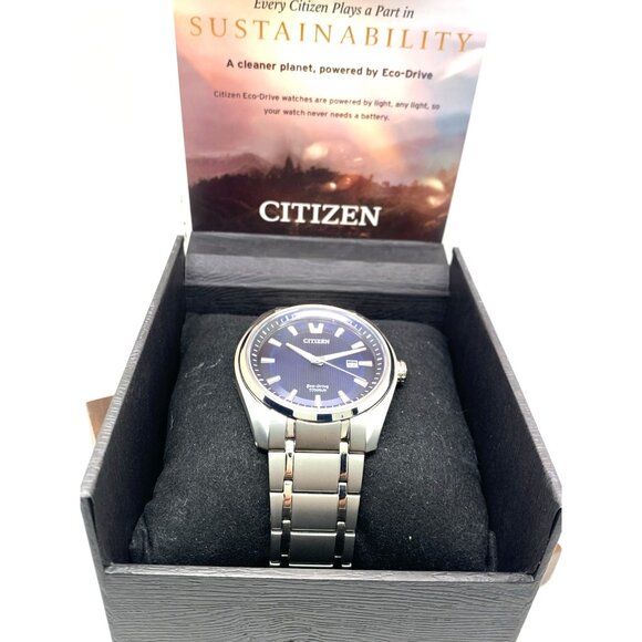 Citizen Men's Watch AW1240-57L Eco Drive Super Titanium Blue Dial Date 42mm - Picture 3 of 15